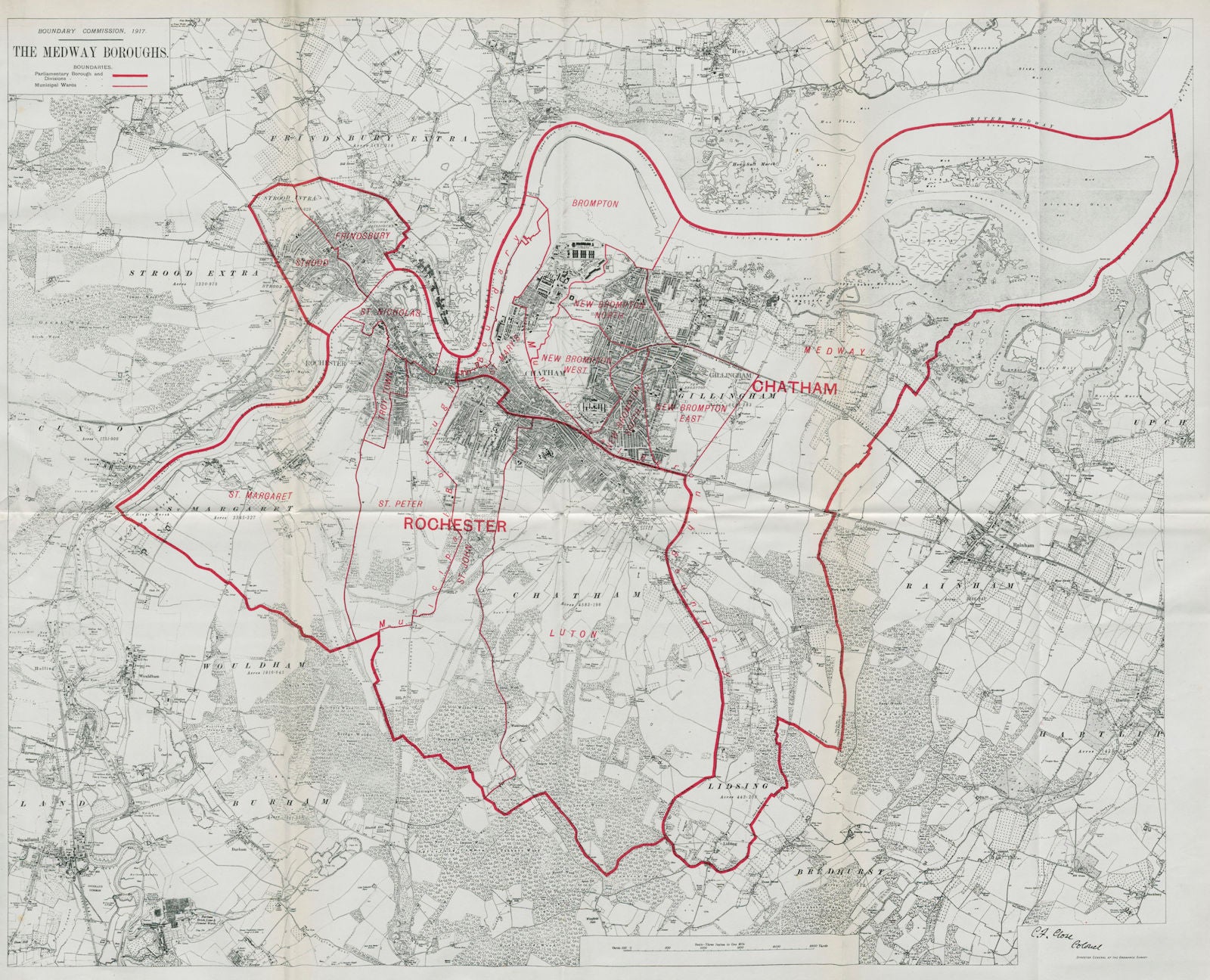 Medway Boroughs Parliamentary. Chatham Rochester. BOUNDARY COMMISSION 1917 map